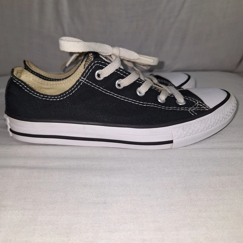 Black Canvas Low Top Converse‎ All Star Shoes Boy Girl Youth Chuck Taylor US 2.5
